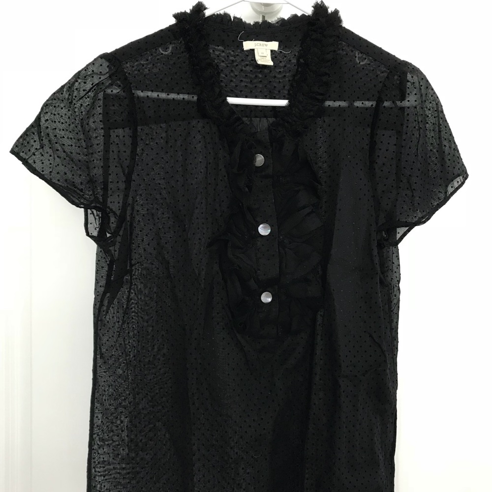 Black Sheer polka dot j crew top